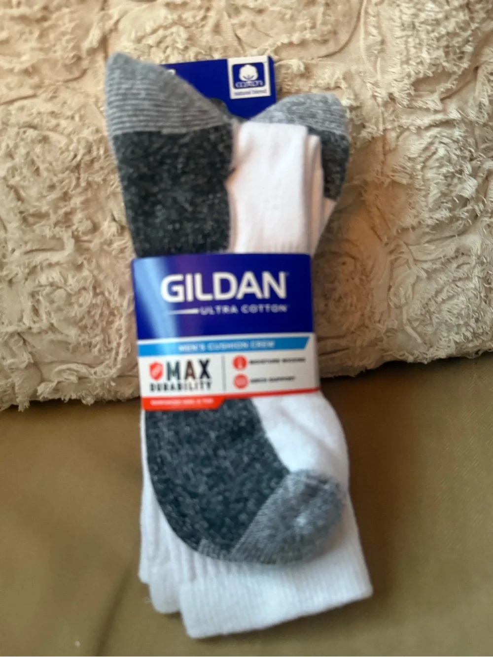 Gildan White and Gray Crew Athletic Socks - Cushioned Support
